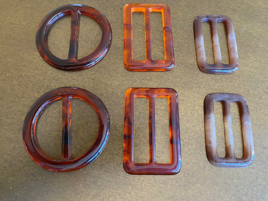 Tortoiseshell Buckles, Faux Horn Buckle, Round or Rectangle, 1.5"- 2" bar