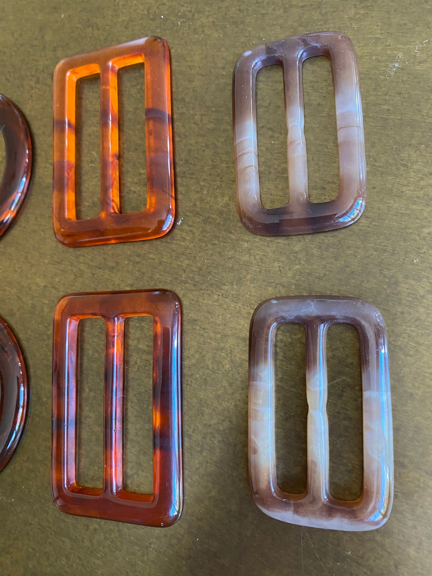 Buckles, Tortoiseshell Buckles, Horn Buckles, Round, Rectangle, 2” Bar, 1.5” bar
