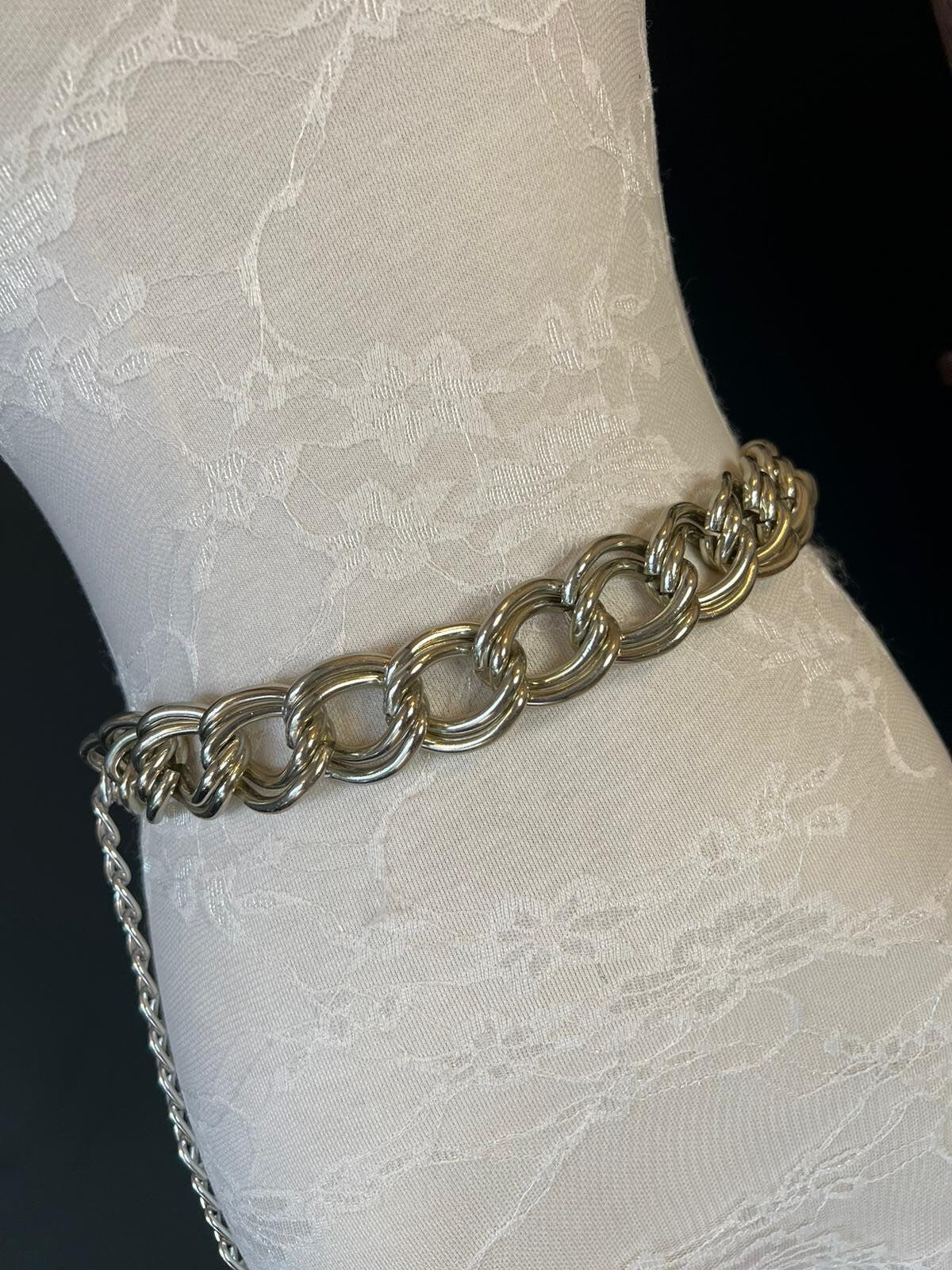 X-long Chunky Chain Belt, Heavy Chain Belt, Silver, Gold, Fashion Belt, Teen Sizes, Plus Sizes, Silver Metal Belt, Handmade, FAN Design