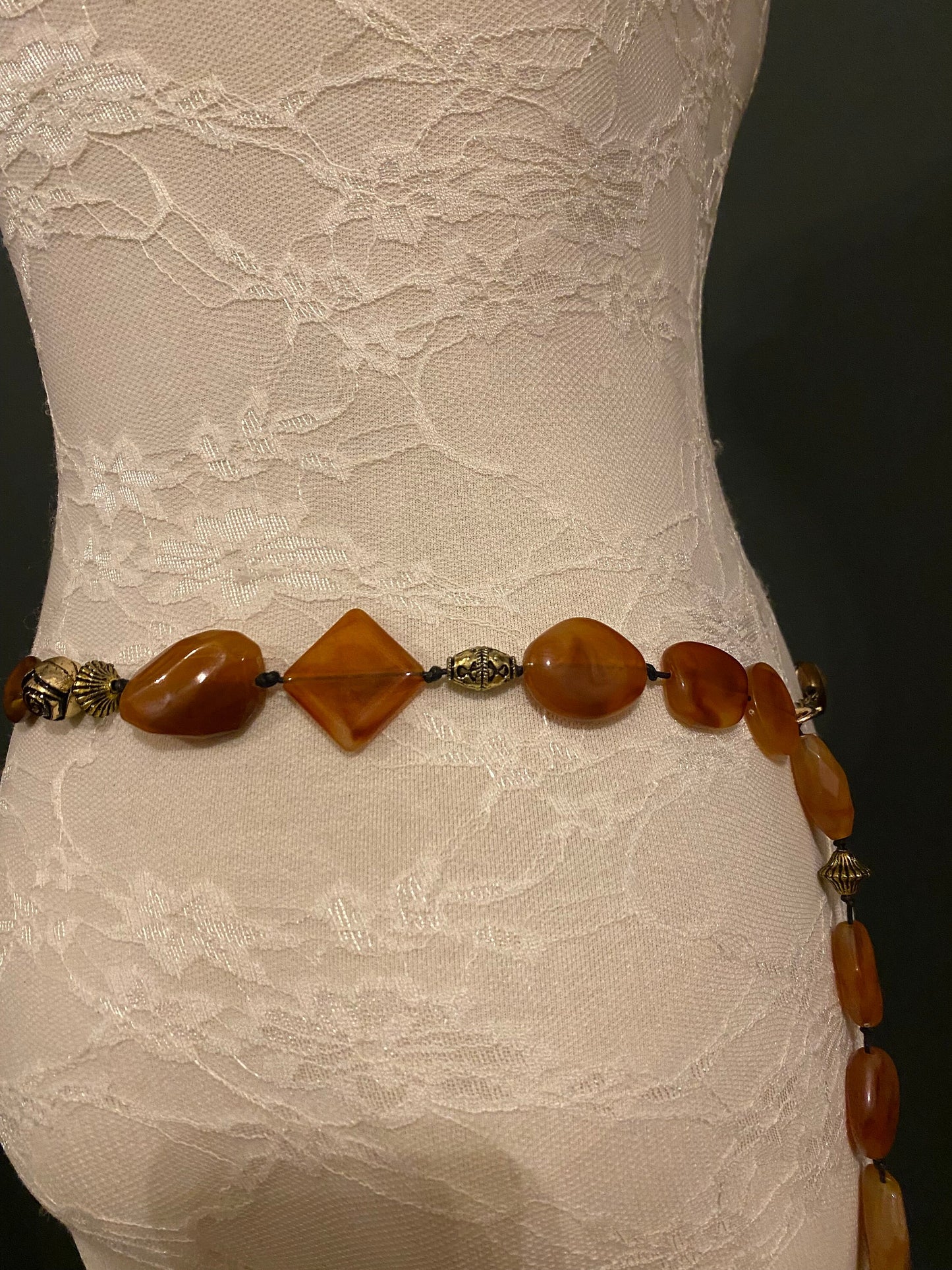 X-Long Belt, Marble Beads Belt, Antique Brass Chain Belt, Boho belt, Beads, Marble Beads, Brass Beads, Fashion Belt, Vintage