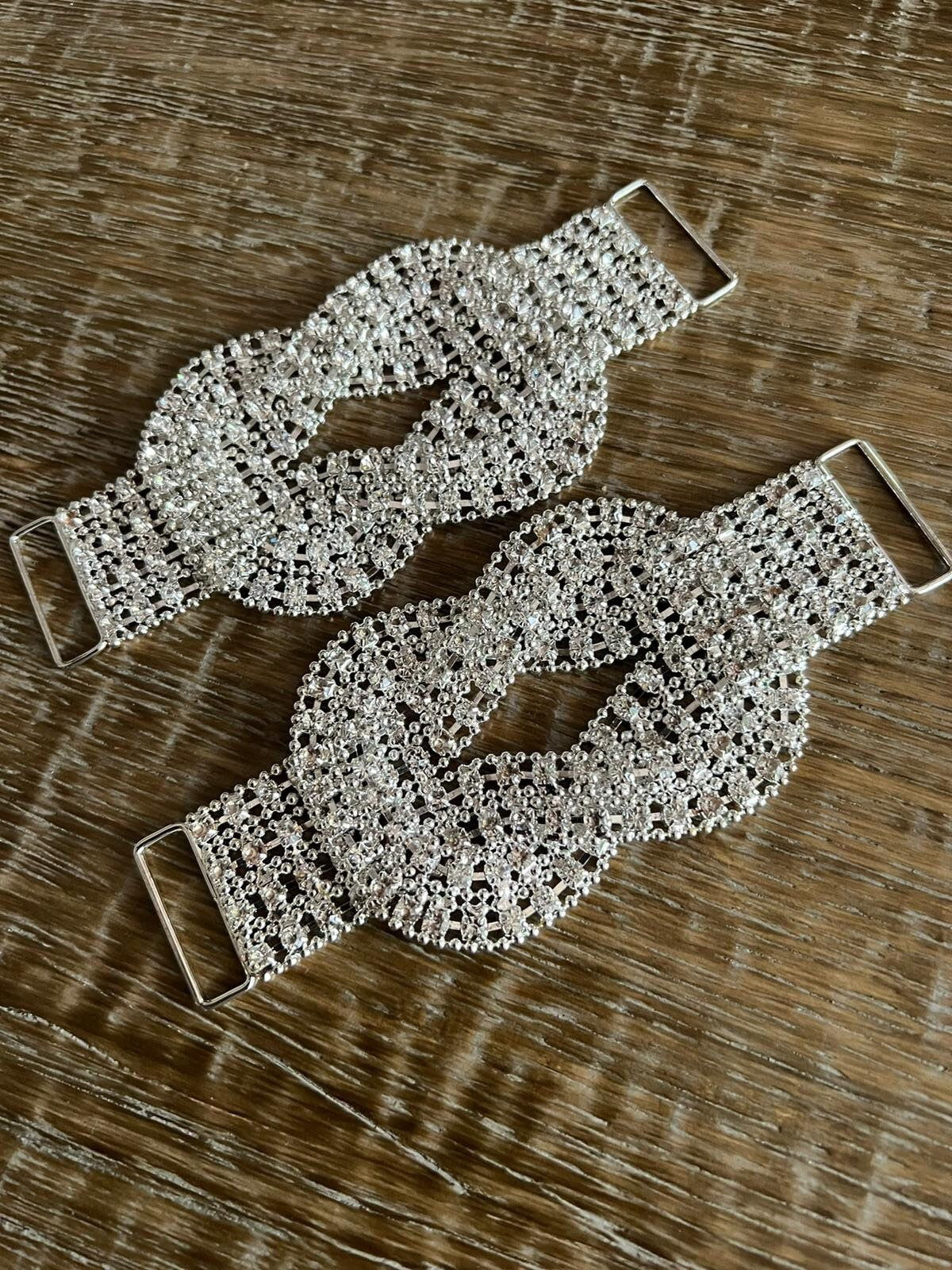 Diamanté Jewel Buckle, Silver Rhinestone Jewel Buckle for clothing, bridal wear, bags, 14cm Long