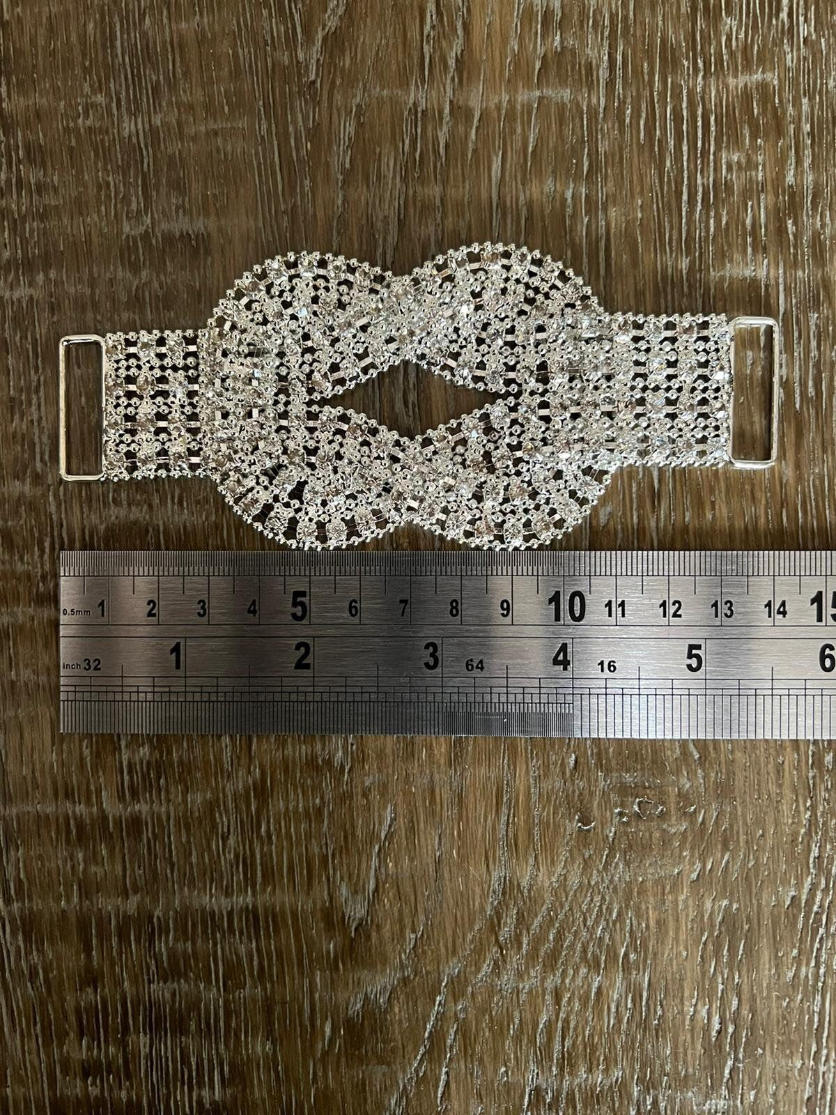 Diamanté Jewel Buckle, Silver Rhinestone Jewel Buckle for clothing, bridal wear, bags, 14cm Long