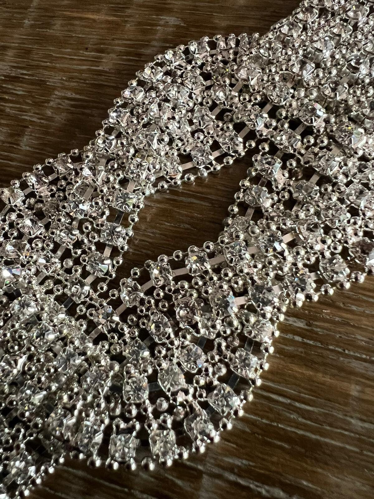 Diamanté Jewel Buckle, Silver Rhinestone Jewel Buckle for clothing, bridal wear, bags, 14cm Long