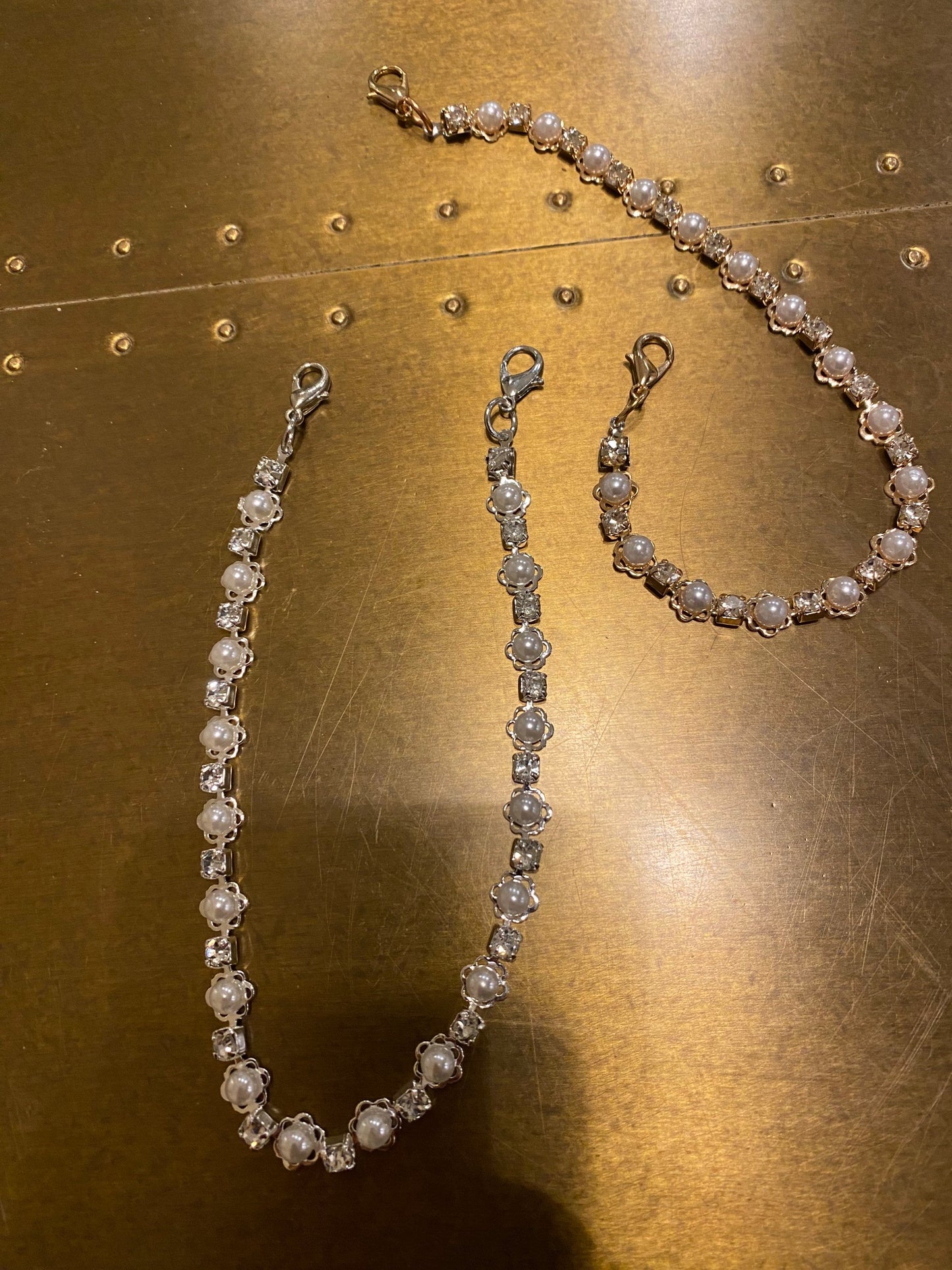Pearl Diamanté Strap, 3mm Rhinestones, Very High Quality, 100+ sizes, Rhinestone Strap, chain strap, Silver, Gold, Smooth Base