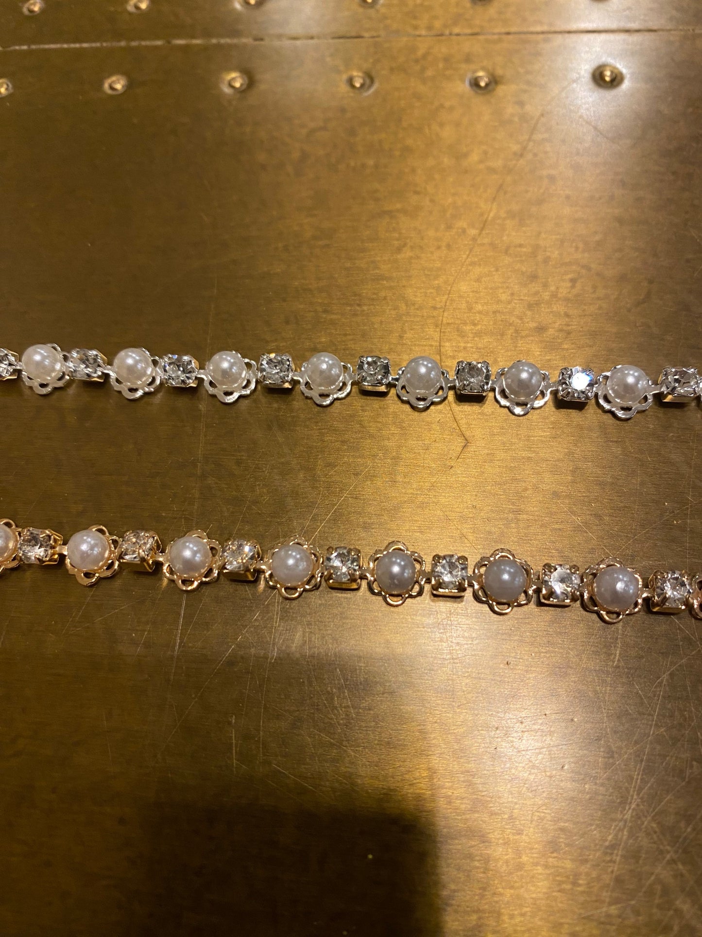 Pearl Diamanté Strap, 3mm Rhinestones, Very High Quality, 100+ sizes, Rhinestone Strap, chain strap, Silver, Gold, Smooth Base