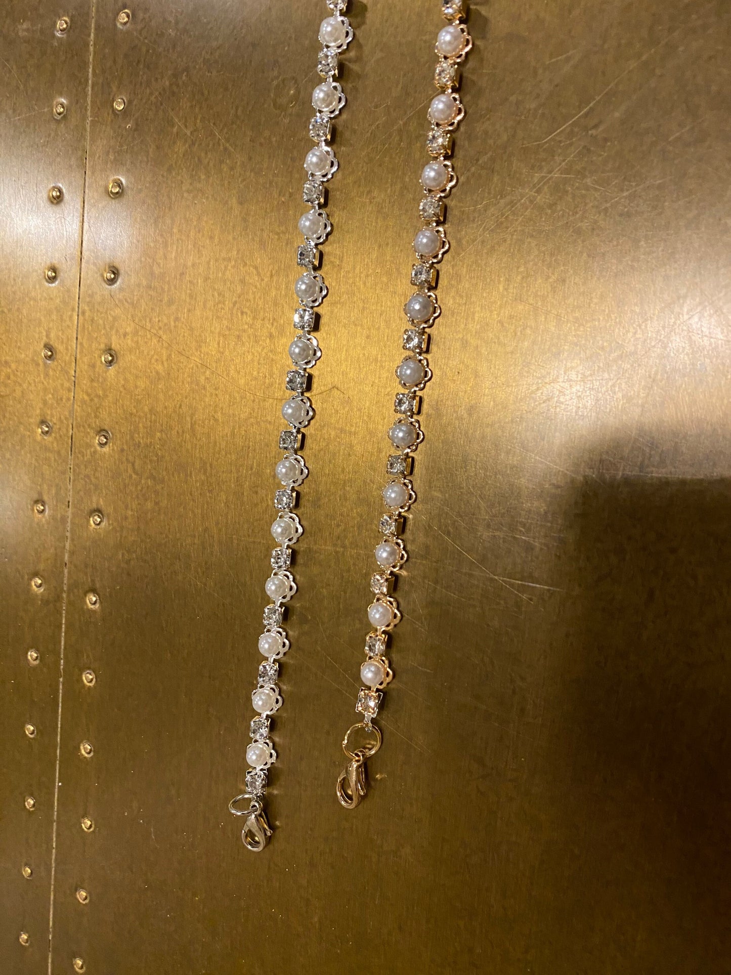 Pearl Diamanté Strap, 3mm Rhinestones, Very High Quality, 100+ sizes, Rhinestone Strap, chain strap, Silver, Gold, Smooth Base