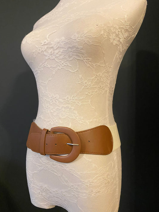 Belt, Elasticated Belt, Tan Brown, Cream Elastic Belt, UK 6-12