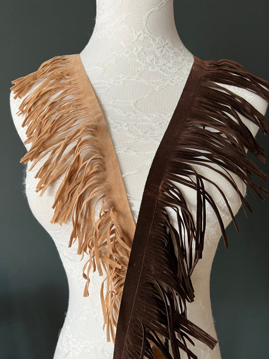 Faux Suede Fringe Trim, Brown & Camel, 4.5inch