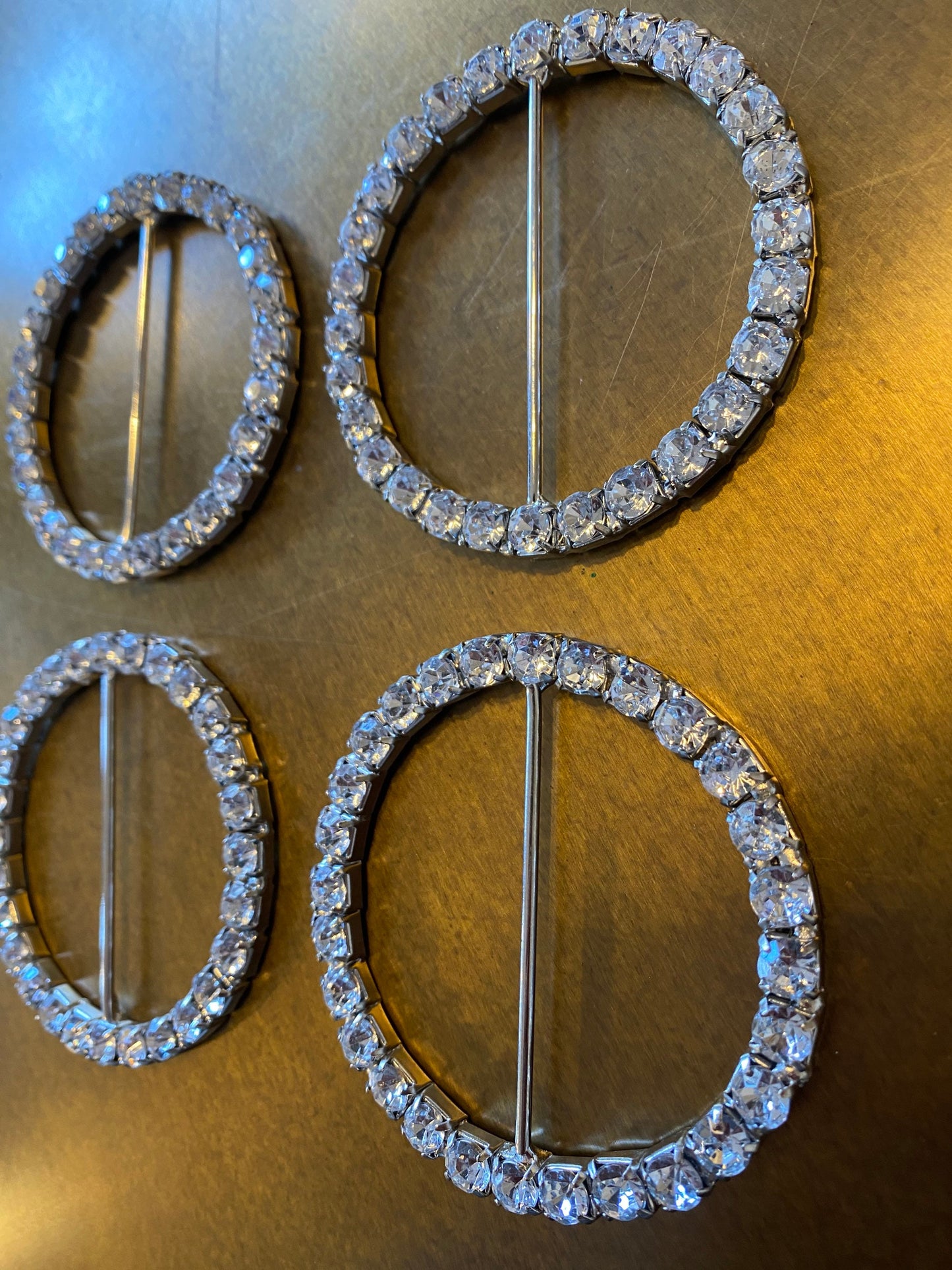 Round Rhinestone Diamanté Buckle, Silver Finish (6.5cm)