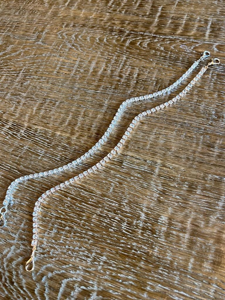 2x Diamanté Straps, 4mm Rhinestones, Very High Quality, Smooth Metal Base, 100+ sizes, Rhinestone Straps, chain Bridal, Silver, Gold,