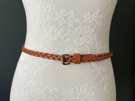 Handmade Plaited Tan Faux Leather Skinny Belt, 1cm wide