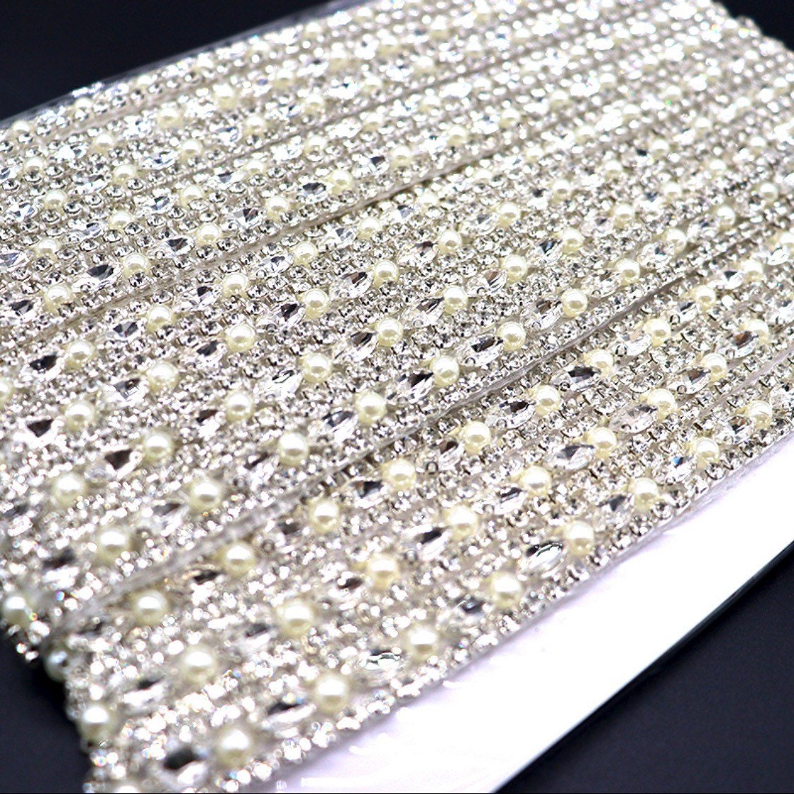 Loose Rhinestone Diamante Chain, Pearl & Rhinestone Trim, Wedding, Dresses, Belt Bridal Bead Appliqués, Silver, Gold, Heat Seal