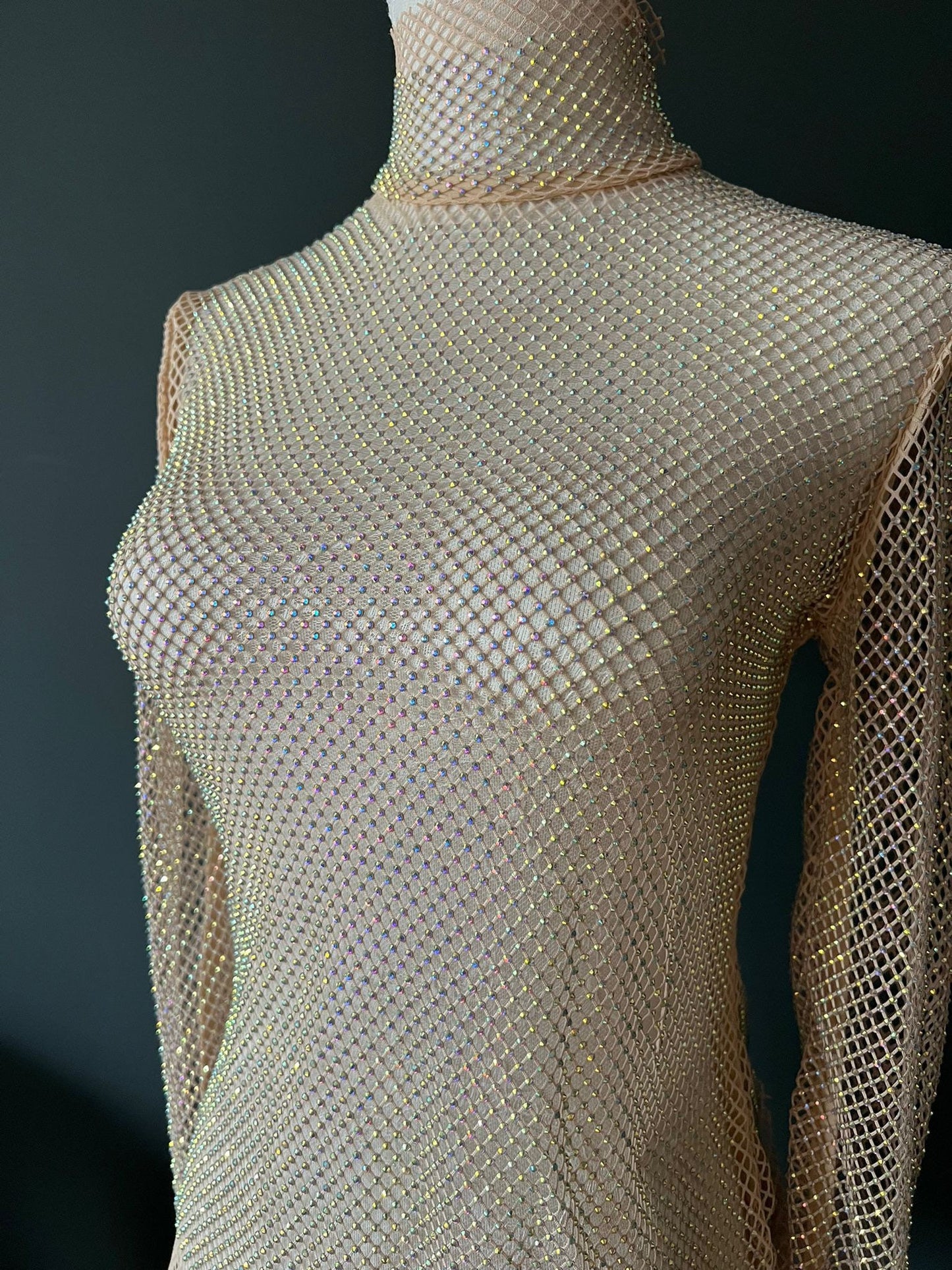Fishnet Diamanté Top, Rhinestone Top, See Through Top, Fan Fashion, Gold, Size 8-14