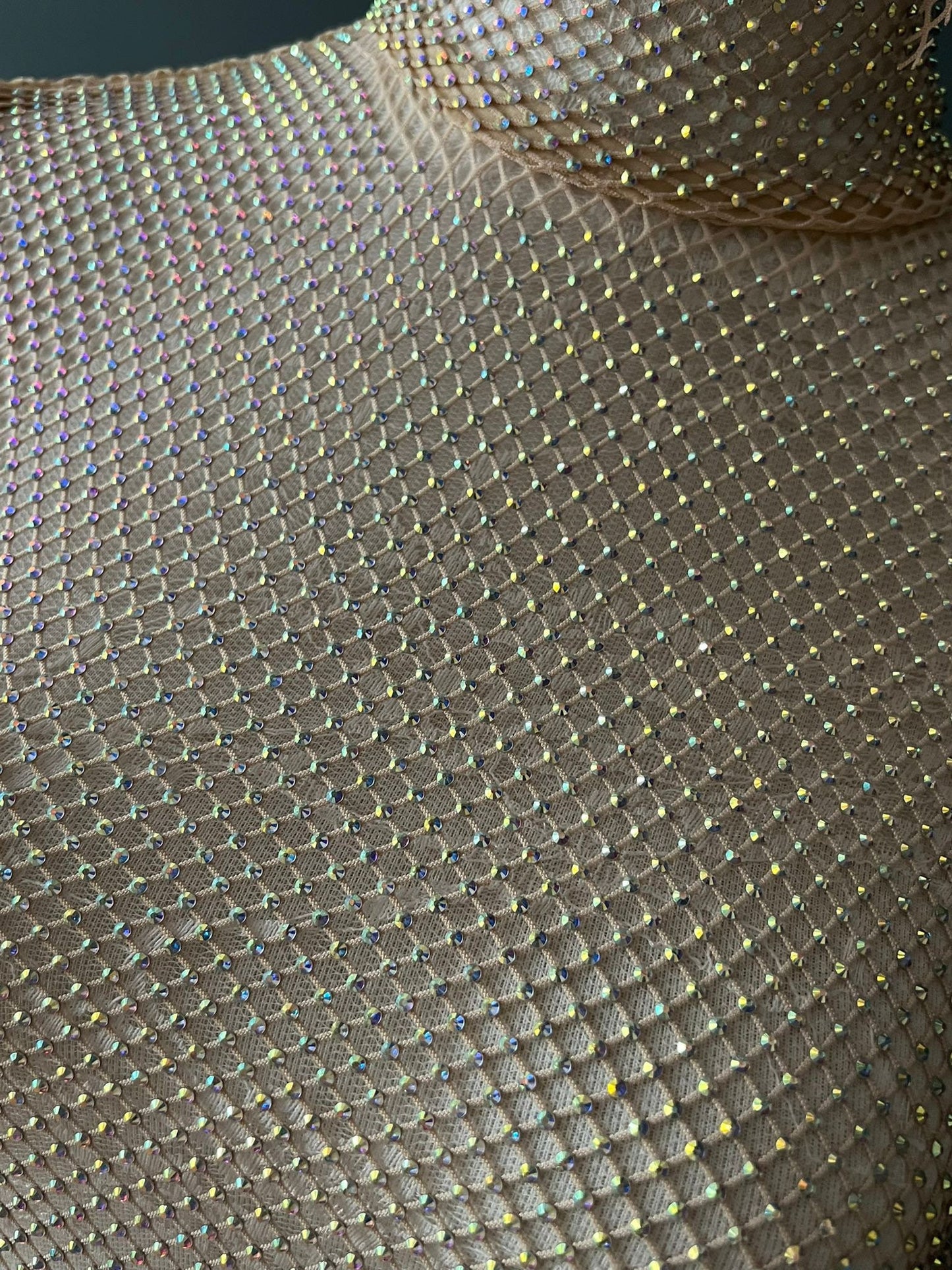 Fishnet Diamanté Top, Rhinestone Top, See Through Top, Fan Fashion, Gold, Size 8-14