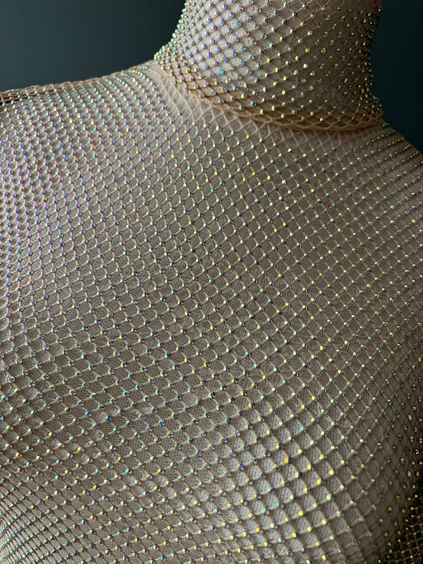 Fishnet Diamanté Top, Rhinestone Top, See Through Top, Fan Fashion, Gold, Size 8-14
