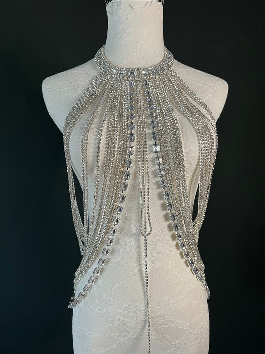Rhinestone Body Chain, Diamanté Costume, Club Wear, Festival, Exclusive Design, Body Jewellery, Elegant Body Jewellery, FAN Design