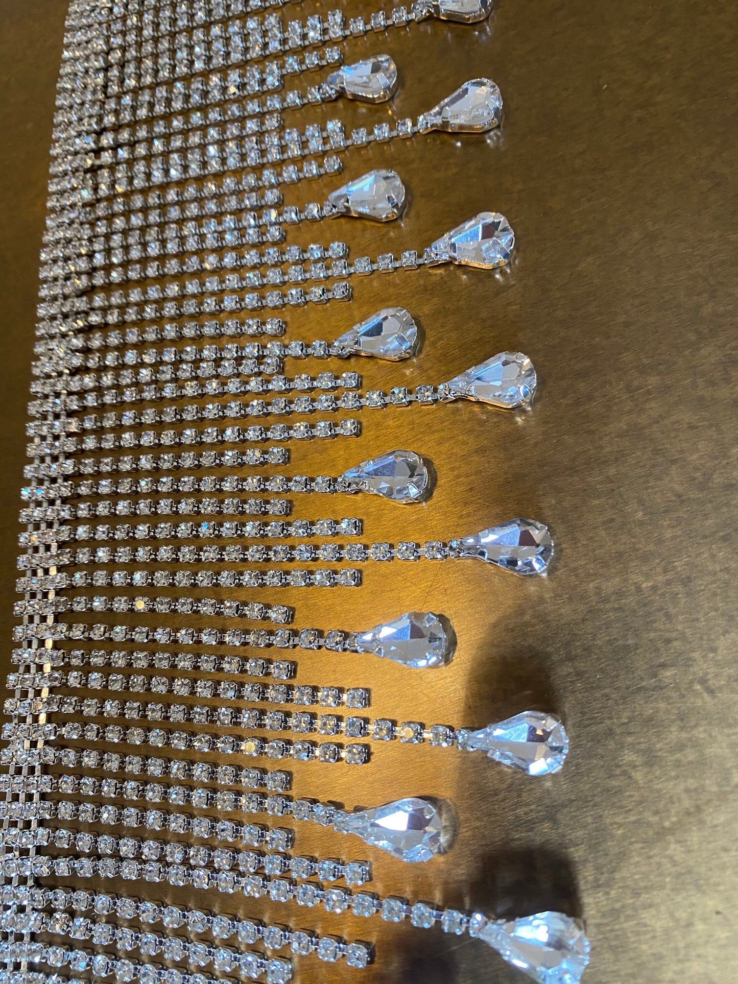 9.5cm Wide, Diamanté Fringe Trim, Rhinestone Fringe Silver Crystals, Fashion Fringe, Diamanté Trim, Rhinestones, Fringe, Teardrop, Silver
