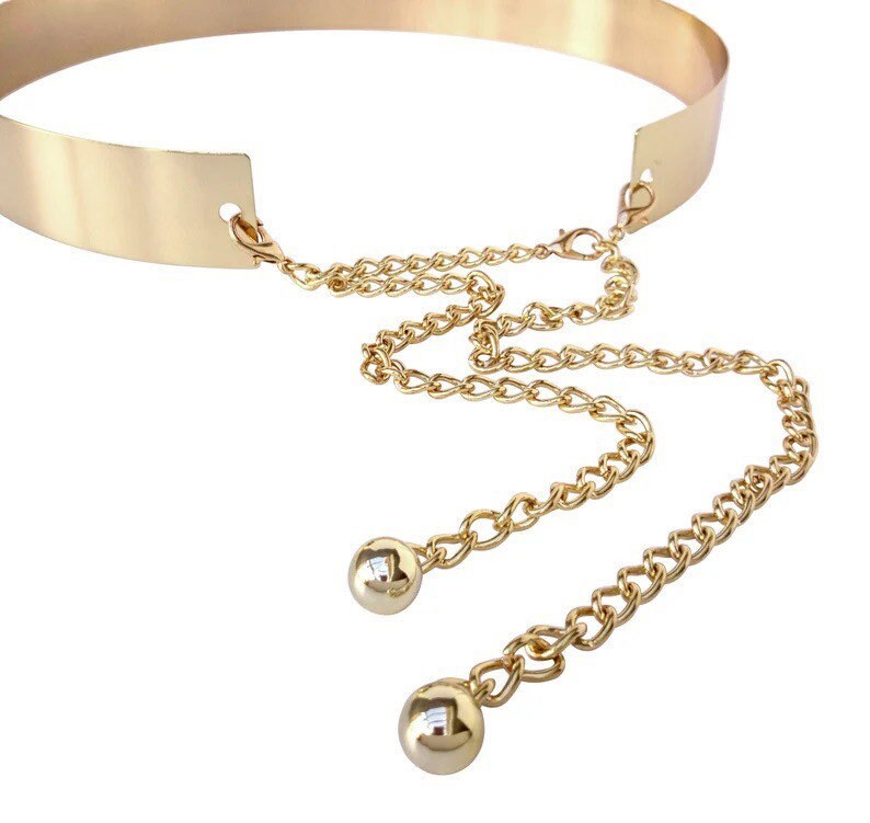 Metal Waist Belt Mirror Wide Gold, Full Plate Waistband, Chains UK Size 6- 16, High Shine Belt, 3.5cm Wide Belt