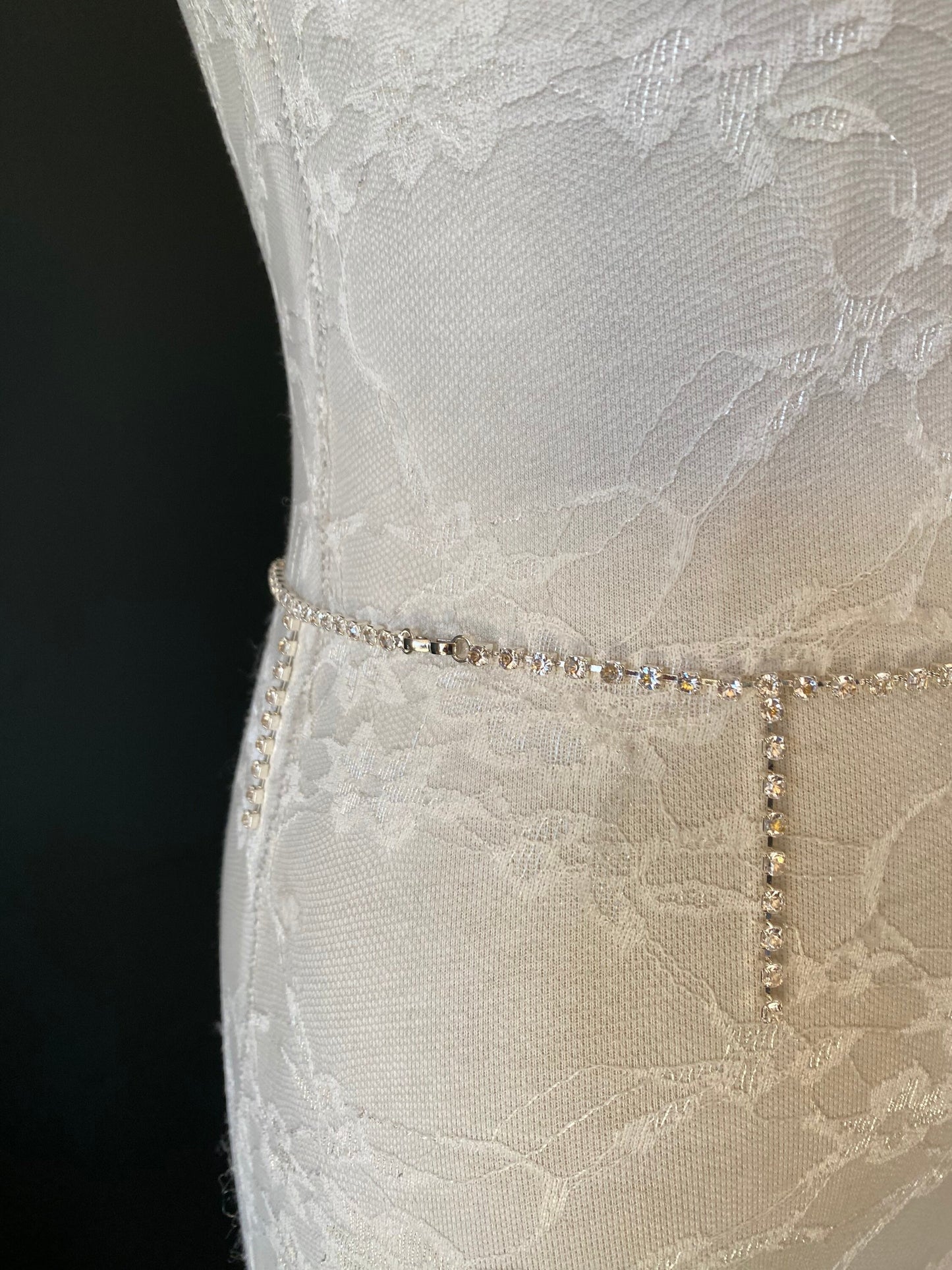 Rhinestone belt, Silver diamanté buckle, Bridal, Prom, swimwear, fringe belt