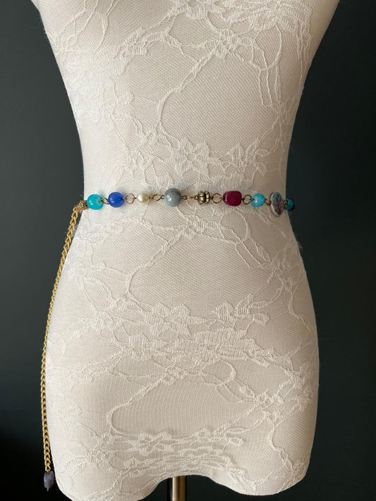 X-long Chain Belt, Blue Chain Belt, UK Sizes 4-44, Belt Accessory, Bridesmaid, Fashionable Belts, FAN Design, Fashion belt, Summer belt