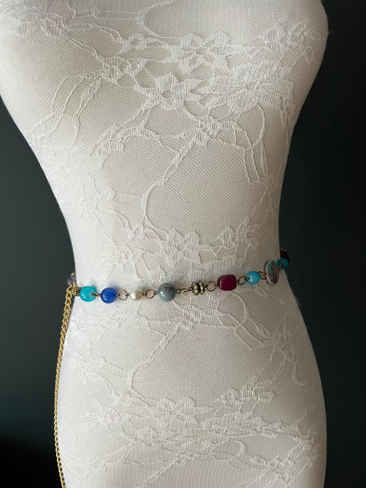 X-long Chain Belt, Blue Chain Belt, UK Sizes 4-44, Belt Accessory, Bridesmaid, Fashionable Belts, FAN Design, Fashion belt, Summer belt