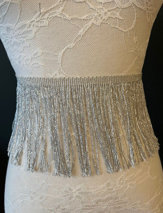 Lurex Fringe Trimming, Silver or Gold, 6" Wide
