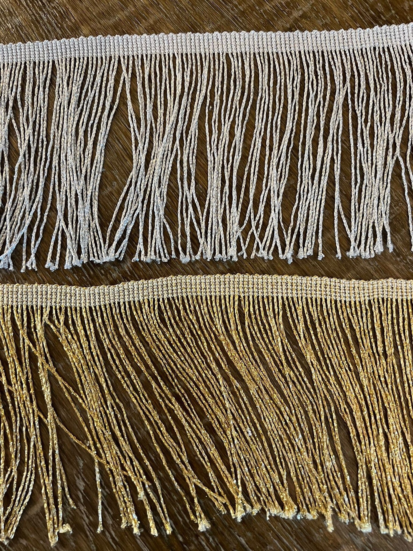 Lurex Fringe Trimming, Silver or Gold, 6" Wide