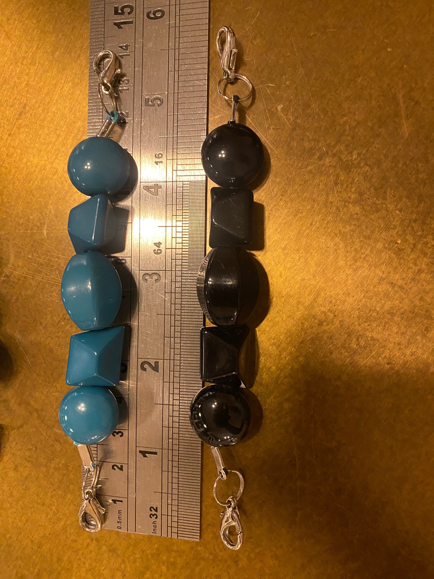 2pcs Beaded Straps, Bead Buckles, Swimwear Buckles, Teal, Black, 14cm, Removable Straps