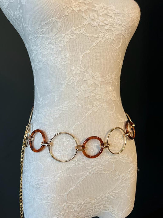 Gold Ring Chain Belt, Tortoiseshell Accent, Sizes 18" to 60"