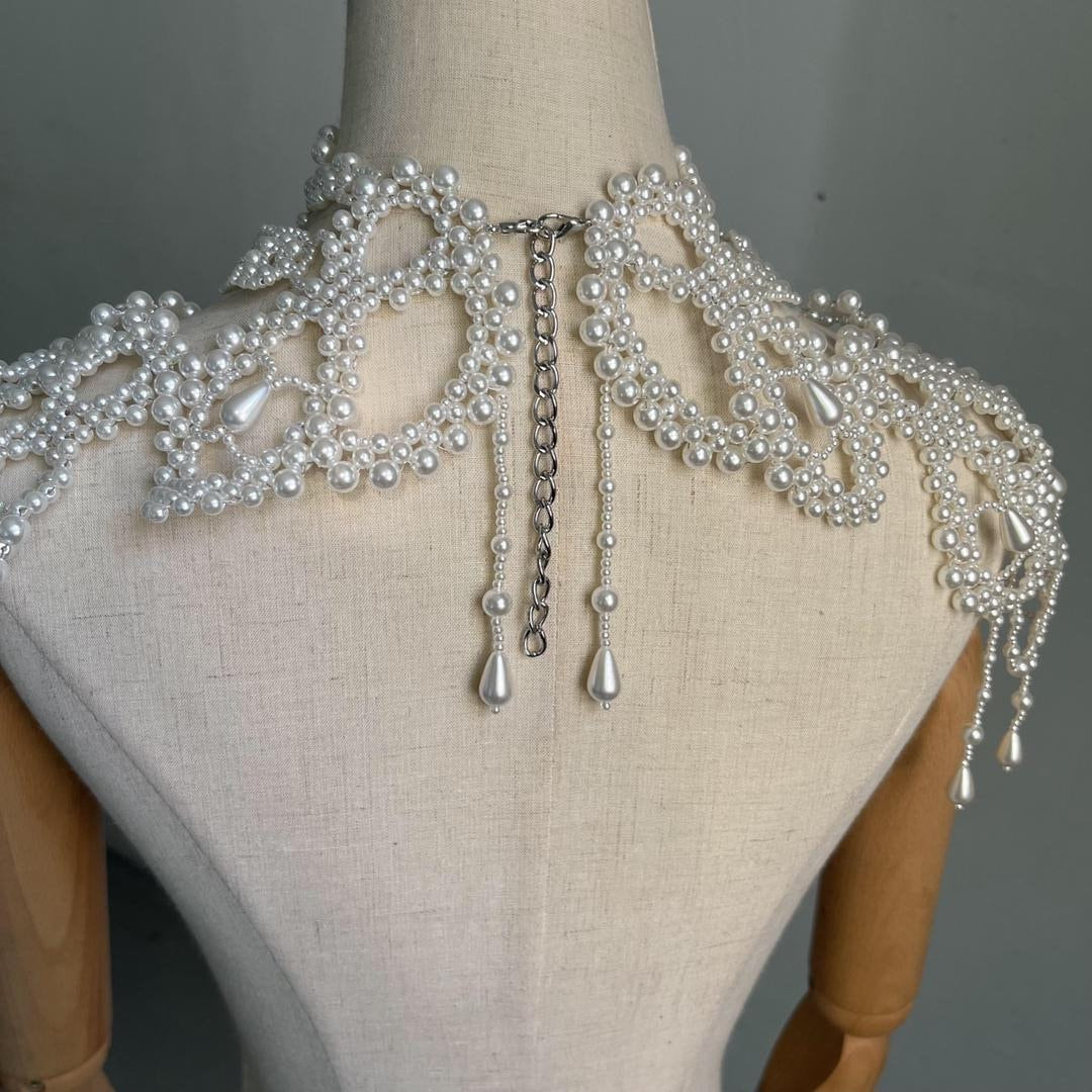 Bridal Pearl Shoulder Necklace, Vintage Wedding Shoulder Jewellery, Pearl Body Jewellery, Statement Neckpiece