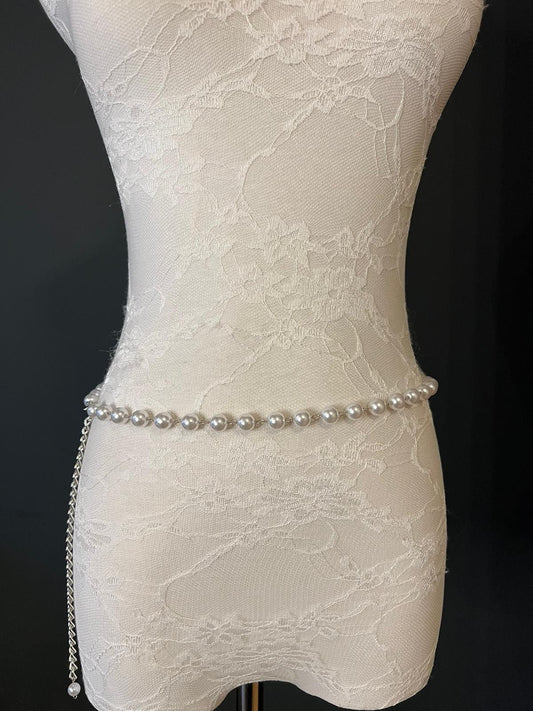 X-long Chain Belt, Pearl Chain Belt, Fashion Belt, Fashion Accessory, UK sizes 4-32, Pearl Belt, Bridal