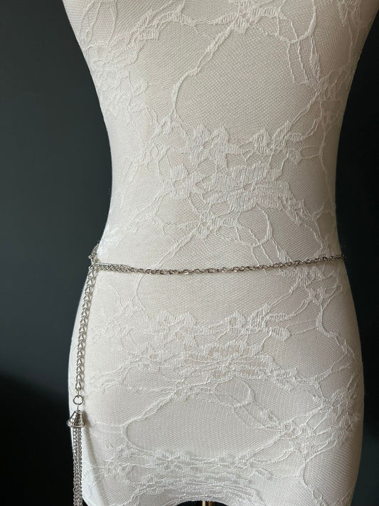 X-long Chain Belt, Fashionable Chain Belt, Shiny Silver Chain, Rose Gold, Tassel Detail, Quality Chain, UK Size 4-32