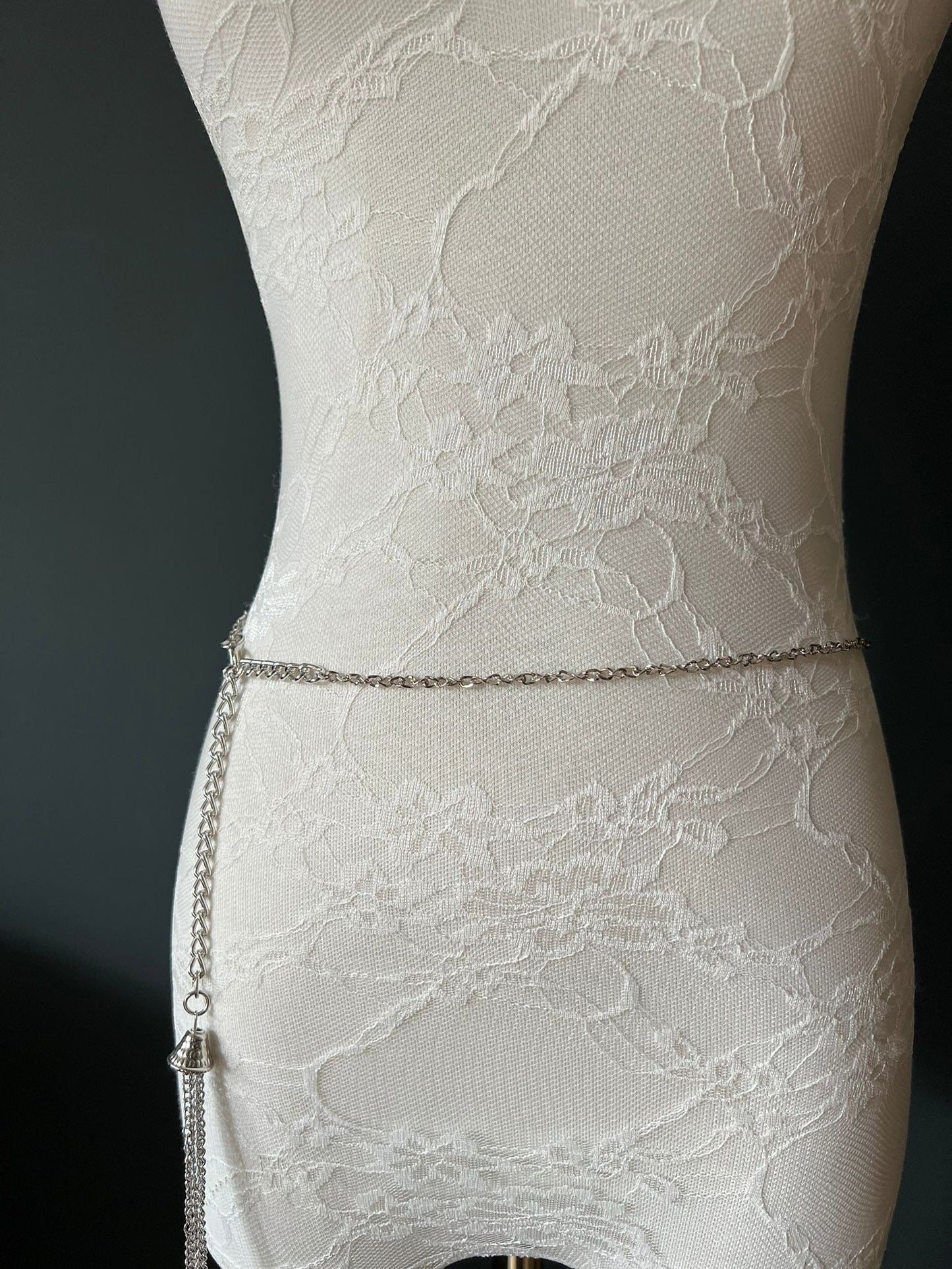 X-long Chain Belt, Fashionable Chain Belt, Shiny Silver Chain, Rose Gold, Tassel Detail, Quality Chain, UK Size 4-32