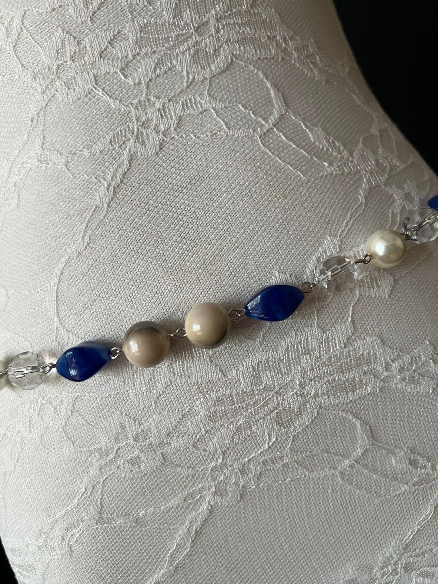 Beaded Chain Belt, Royal Blue, Pearl, Cream, Clear Beads
