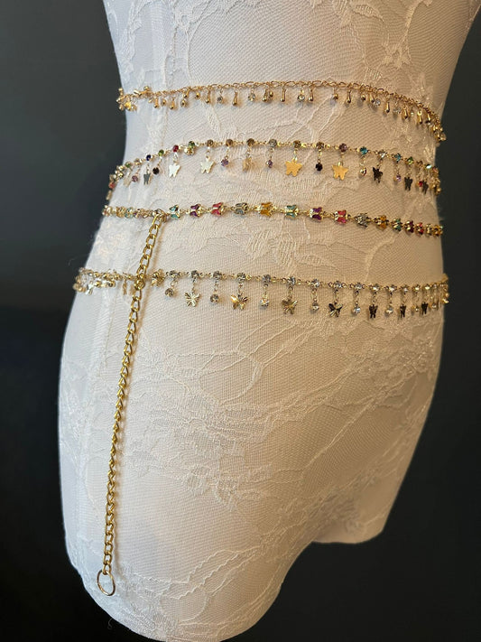 X-long Chain Belt, Fashion Belt, Swimwear, Accessory, Rhinestone, Butterfly, FAN Design