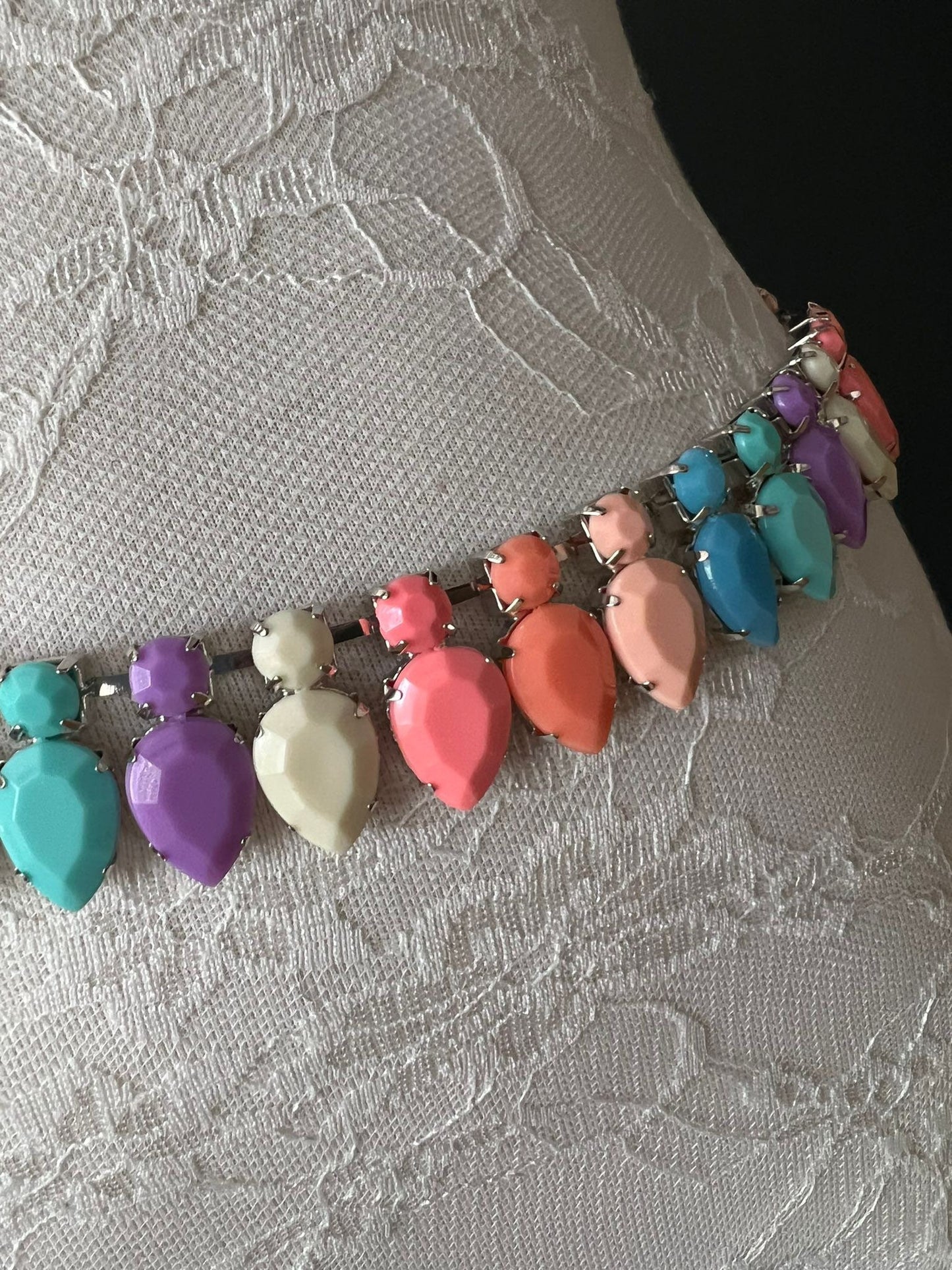 Colorful Jewel Chain Belt, Silver Finish, Plus Size
