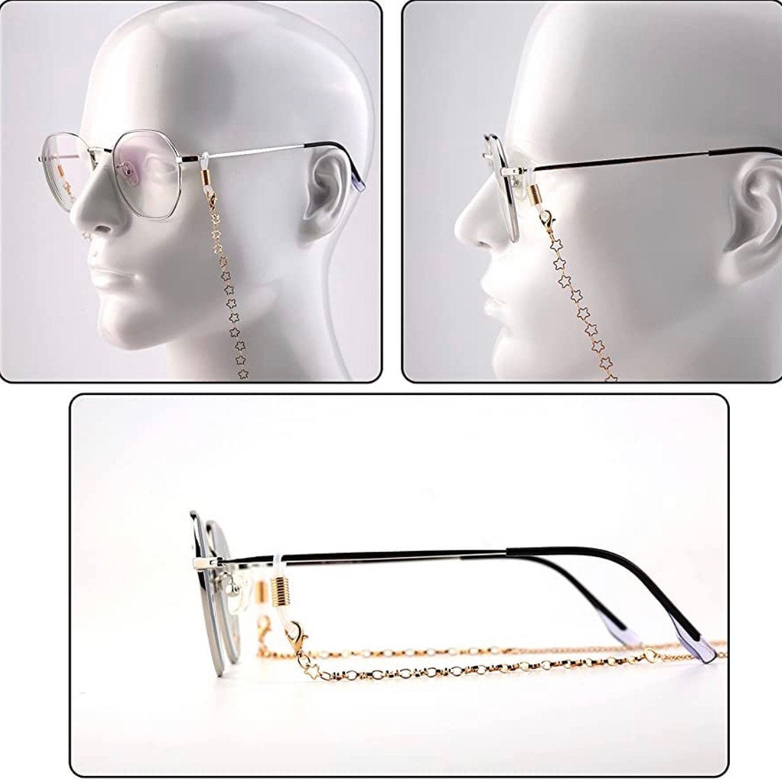 Glasses chain, Rhinestone glasses chain, silver, gold, men’s, ladies, handmade
