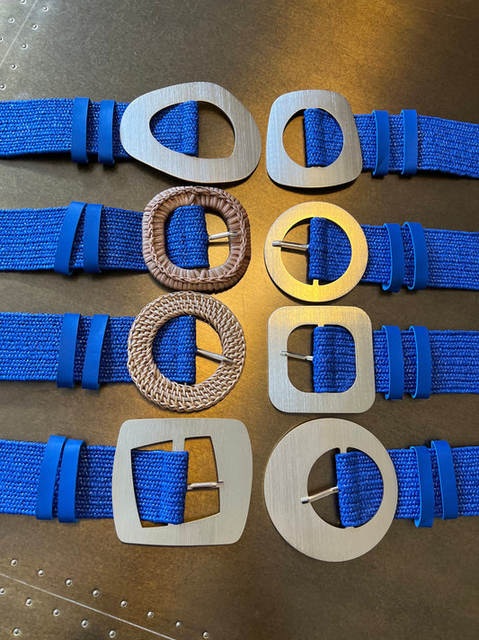 Royal Blue Raffia Elastic Belt, Uk 6-20, 8 Buckles, 15 Colours