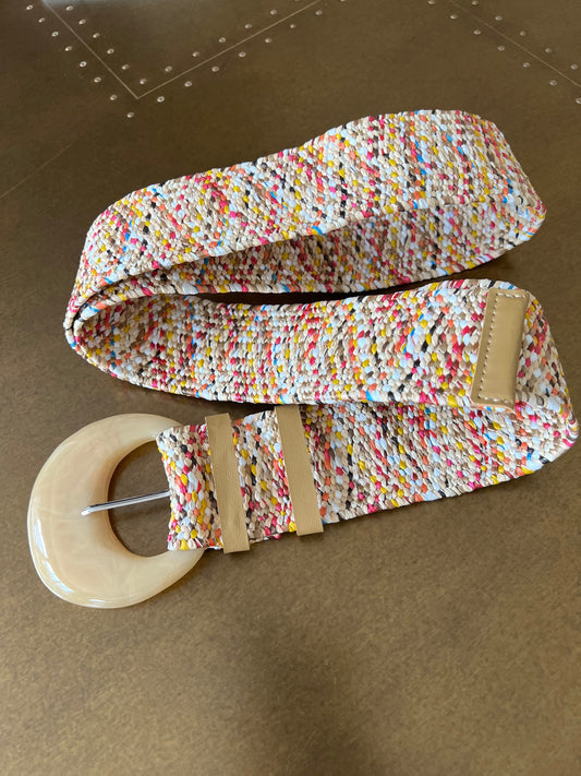 Multicolour Raffia Elastic Belt, Uk 6-20, 8 Buckles, 15 Colours