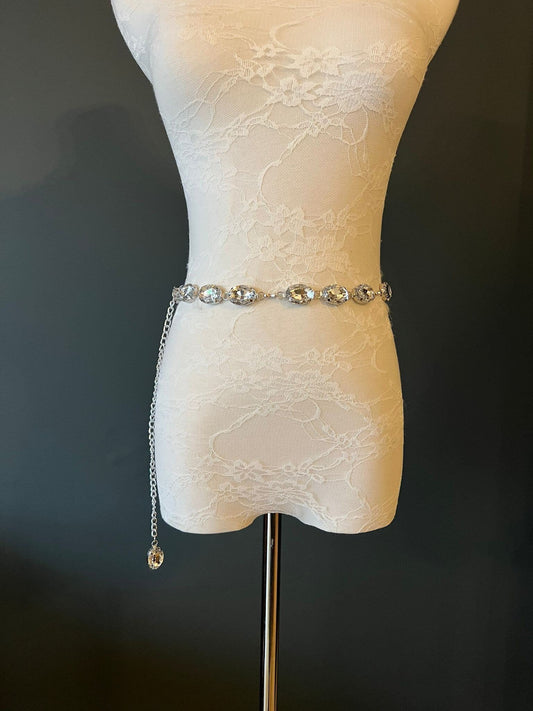 X-long Belt, Jewel Belt, Silver Jewels, Bridal, Clothing, Accessory, UK Sizes 2-36