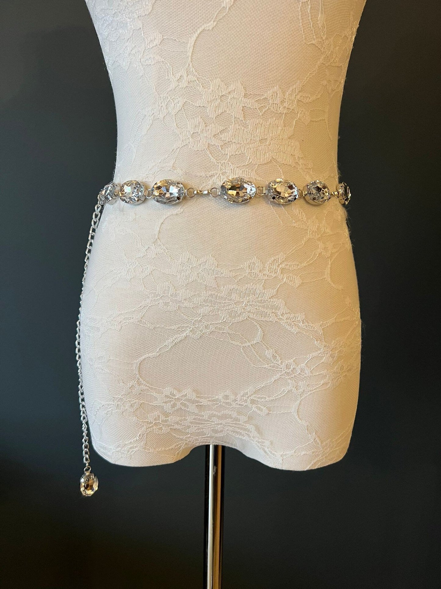 X-long Belt, Jewel Belt, Silver Jewels, Bridal, Clothing, Accessory, UK Sizes 2-36