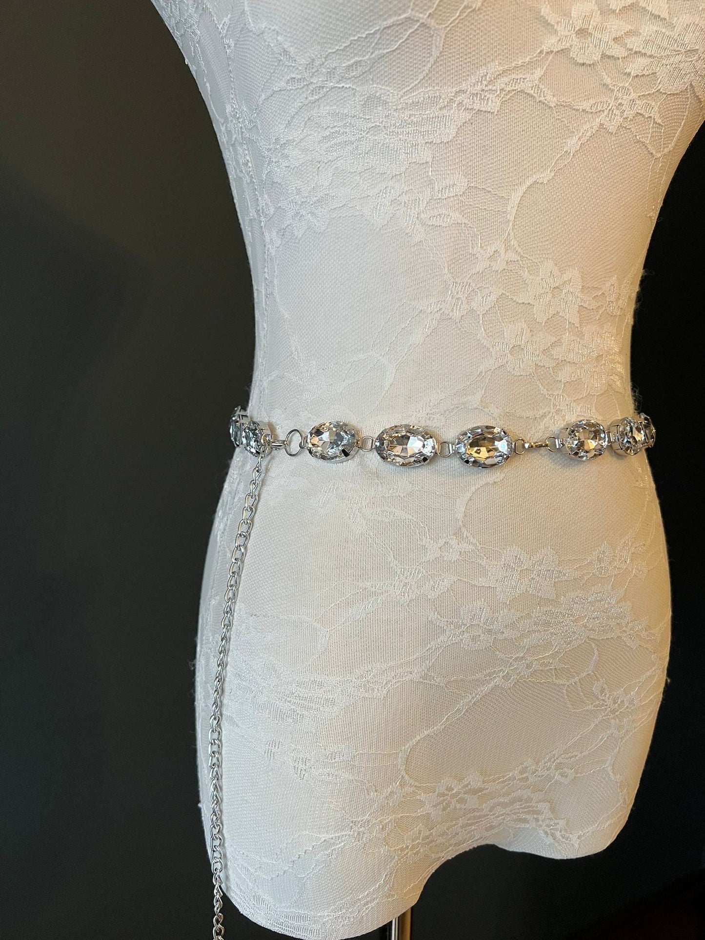 X-long Belt, Jewel Belt, Silver Jewels, Bridal, Clothing, Accessory, UK Sizes 2-36
