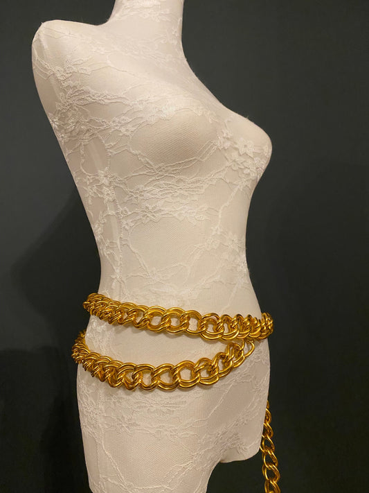 X-long Chunky Double Layer Chain Belt, Heavy Chain Belt, Silver, Gold, Fashion Belt, UK Sizes 2-36
