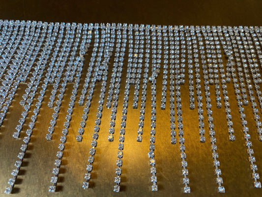 11.5cm Wide, Diamanté Fringe Trim, Rhinestone Fringe Silver Crystals, Fashion Fringe, Diamanté Trim, Rhinestones, Fringe, Silver