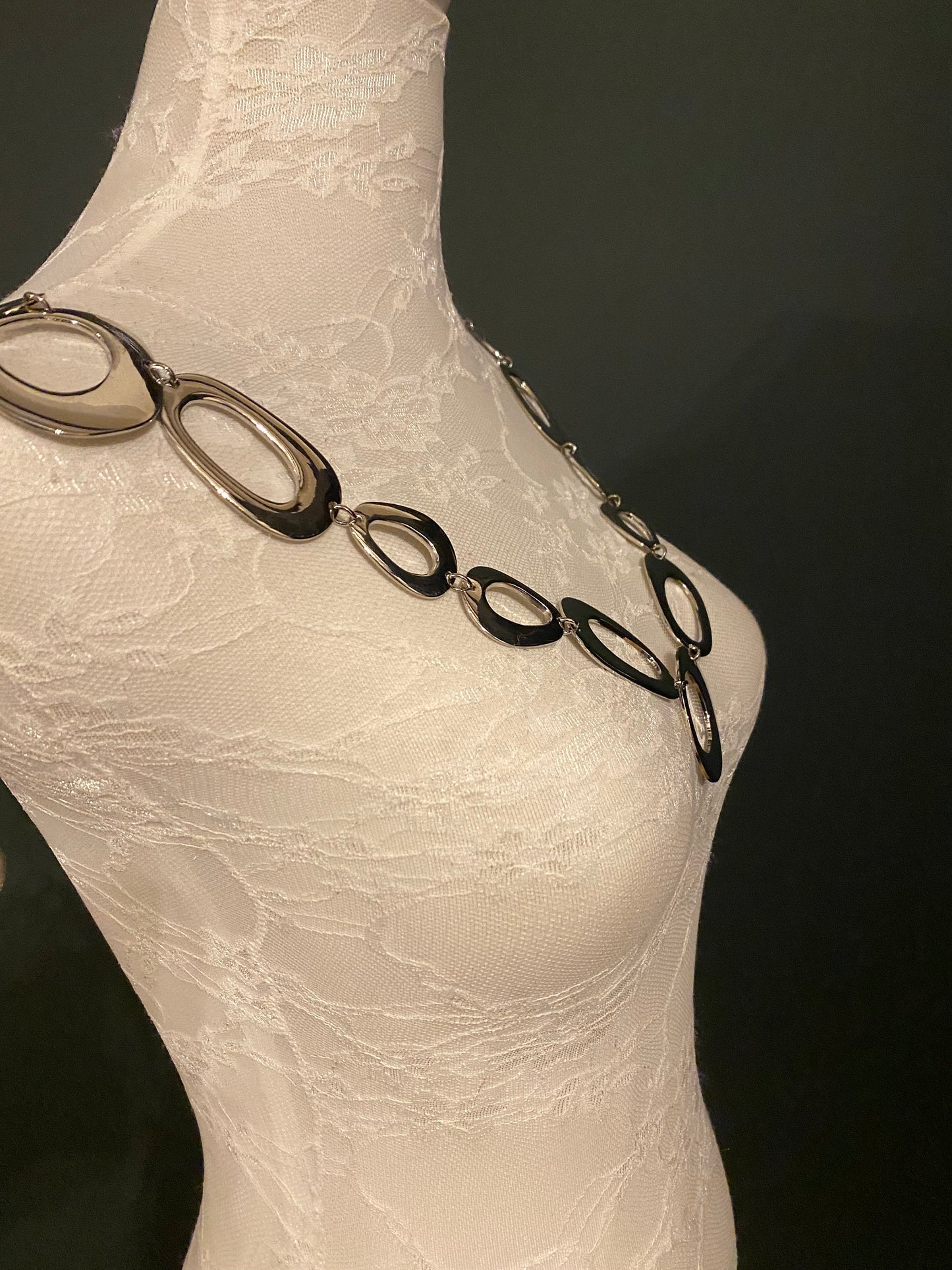Silver Metal Ring Necklace, Irregular Rings, Adjustable Chain