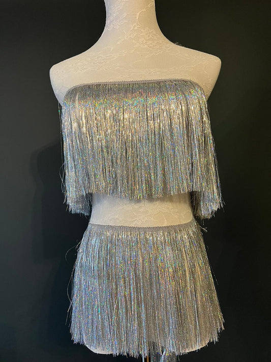 Iridescent Silver Tinsel Fringe, 8" Wide, Dance Costume Trimming, 17 colour options