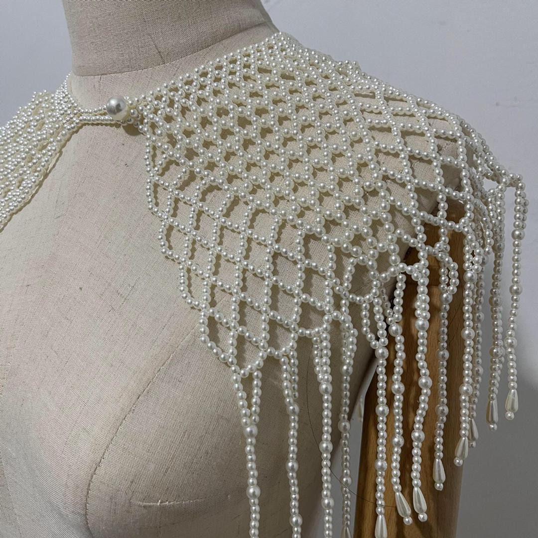 Pearl Shoulder Necklace, Pearl Fringe detail, Bridal, Fashion