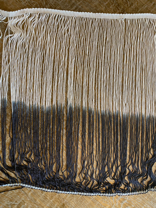 15” wide Fringe, Tie Dye Fringe, Black Ivory Tie Dye Fringe