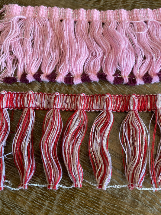 Knitted Blanket Fringe, Pink or Red, Sewing Trim