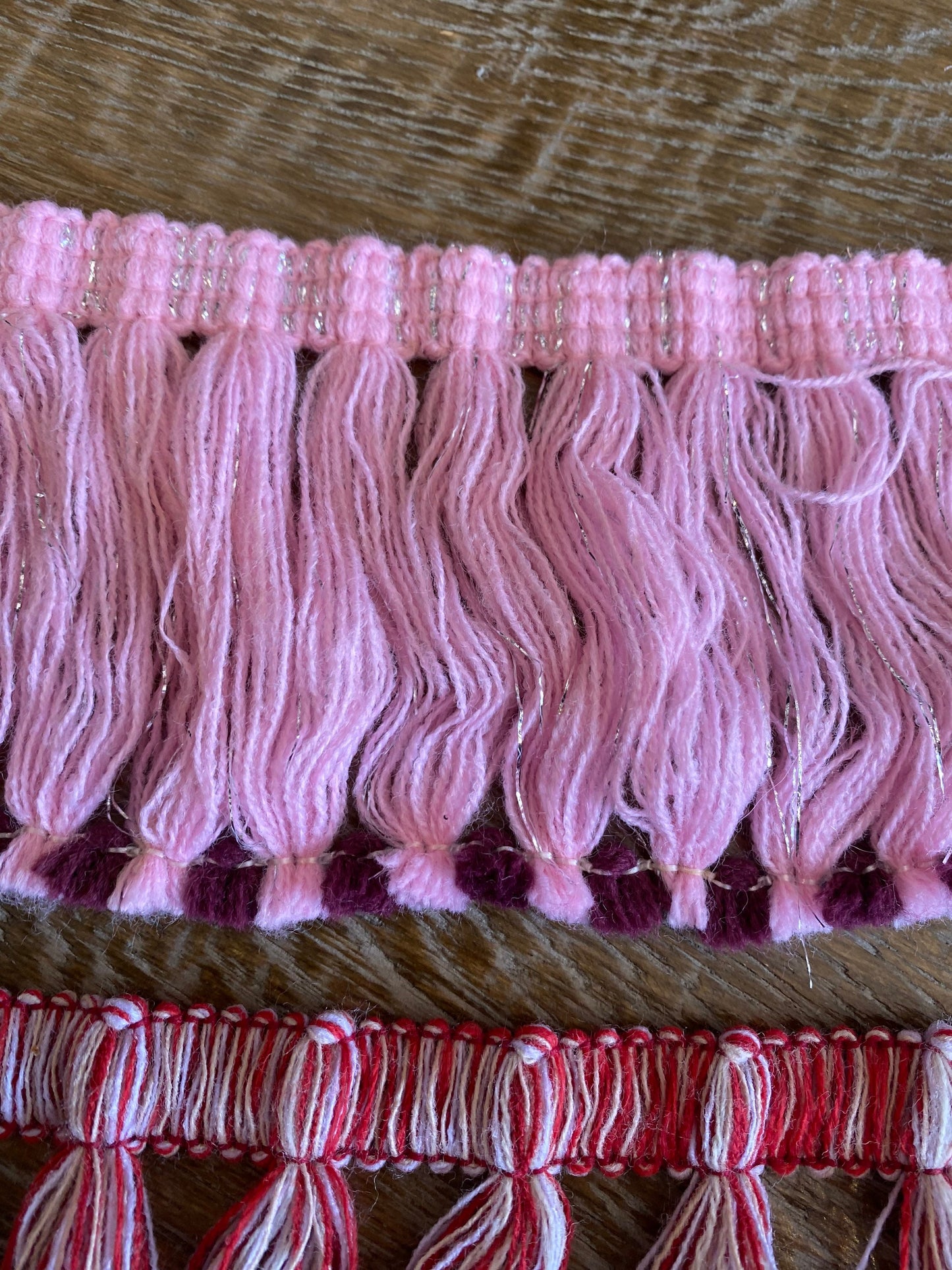 Knitted Blanket Fringe, Pink or Red, Sewing Trim